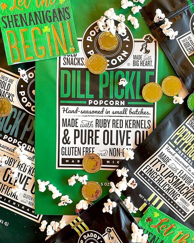 Pop Daddy Flavored Popcorn Gourmet, Dill Pickle Flavor Popped Popcorn, Hand Seasoned Ruby Red