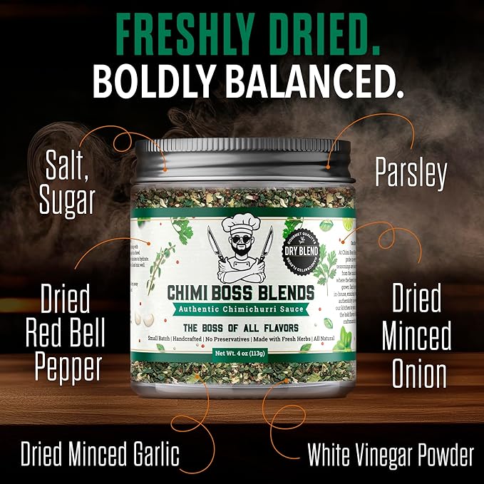 Chimi Boss Blends Chimichurri Original Dry Seasoning, 4 oz – Argentinian Herb & Garlic Rub with
