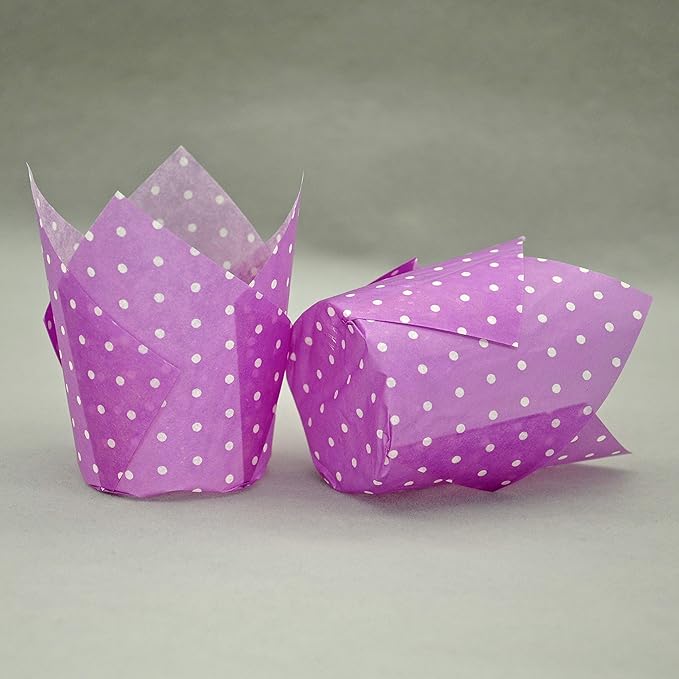 Large Muffin Greaseproof paper Baking cupcake cups, 2-1/4" x 4" Purple printed with Polka Dot Tulip