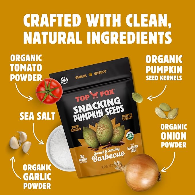 Top Fox Snacks BBQ Pumpkin Seeds to Eat (Barbecue, 3.5 oz – 2 Pack) - Gluten Free Snacks, Healthy
