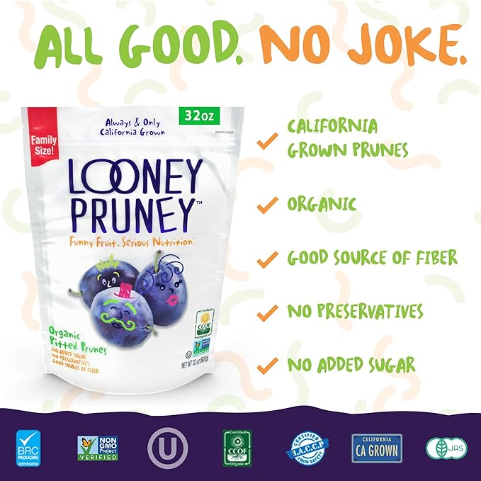 Looney Pruney Organic Pitted Dried Prunes for the Entire Family | Always California-Grown | Kosher