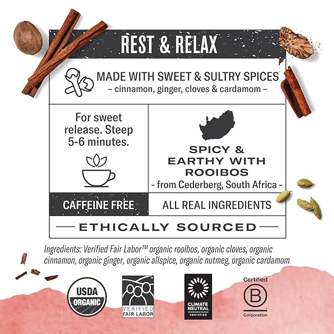 Numi Organic Rooibos Chai Tea, 100 Tea Bags, Herbal Red Tea with Cinnamon, Allspice, Ginger &