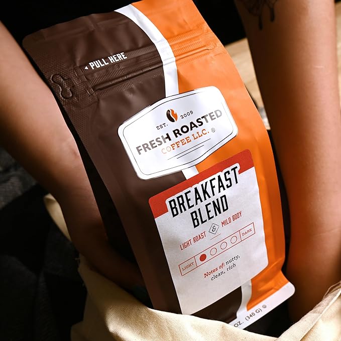 Fresh Roasted Coffee, Breakfast Blend, 12 oz, Light Roast, Kosher, Whole Bean
