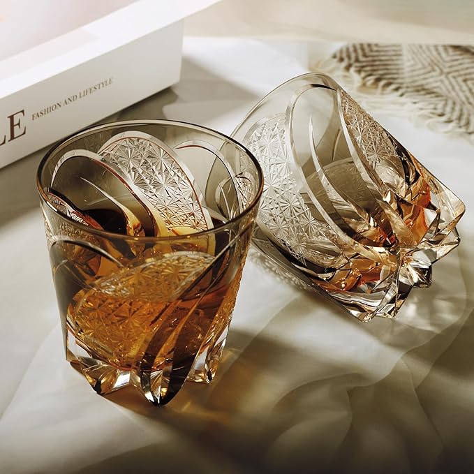Old Fashioned Whiskey Glasses Edo Kiriko Whisky Glass - 11 Oz Hand Cut Wineware For Scotch