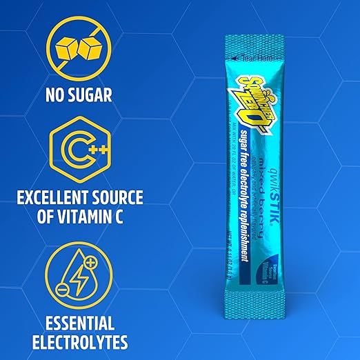 Sqwincher Zero Qwik Stik, Mixed Berry, Sugar Free, Low Calorie, Low Sodium Electrolyte Powder