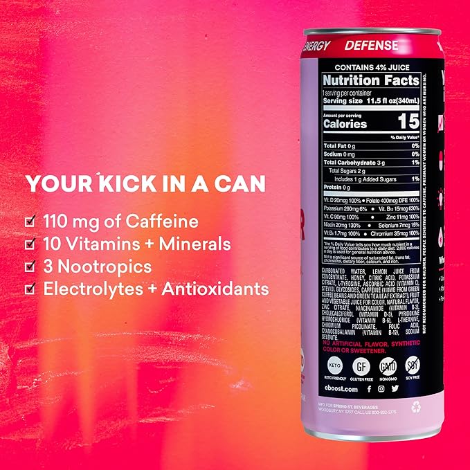 EBOOST Super Fuel Healthy Energy Drink - Caffeine from Natural & Clean Ingredients For Focus and