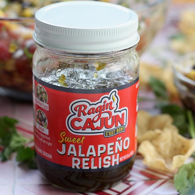 Sweet Jalapeno Relish - 15 oz Jar, All Natural - Spicy Sweet Louisiana Condiment for Dips, Hot