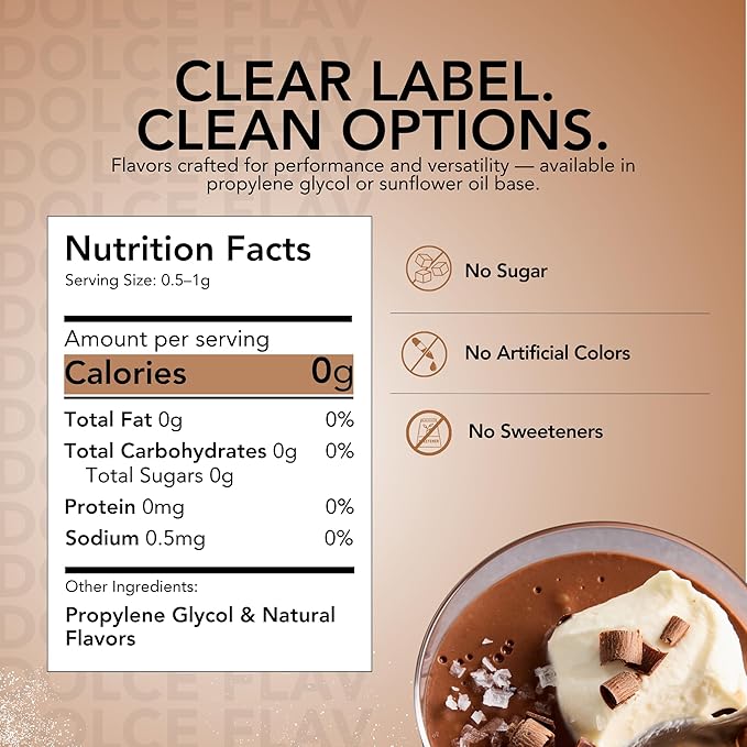 Dolce Flav Natural Chocolate Extract ??Sugar-Free & Kosher ??Pure Cocoa Flavor for Baking, Coffee