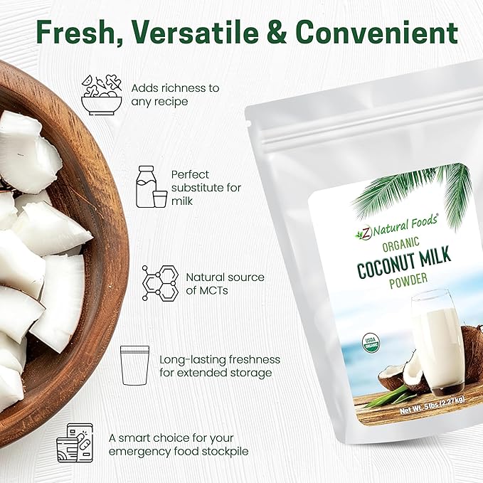 Z Natural Foods Organic Coconut Milk Powder - All-Natural Vegan Dairy-Free Alternative with MCTs