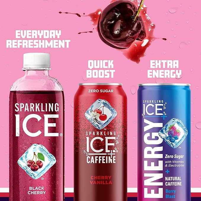 Sparkling Ice, Black Cherry Sparkling Water, Zero Sugar Flavored Water, with Vitamins and