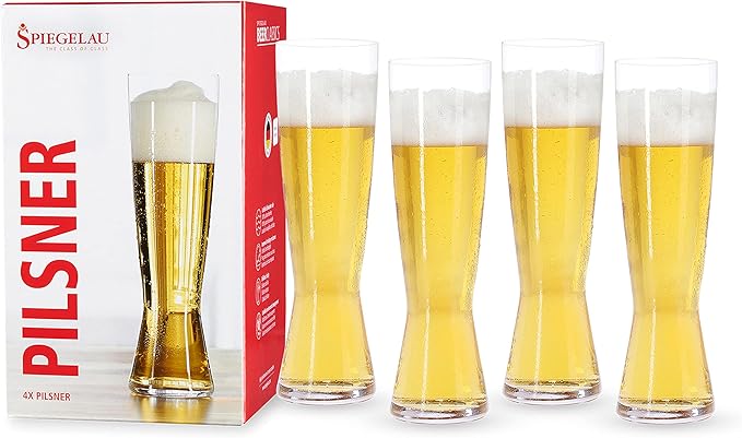 Spiegelau Beer Classics Tall Pilsner Glasses, Set of 4, European-Made Lead-Free Crystal, Modern