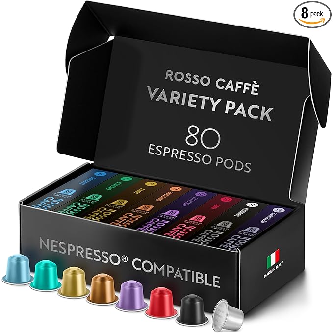ROSSO CAFFÈ Espresso Coffee Pods for Nespresso Original Machines - 80 Capsules Variety Pack, 8