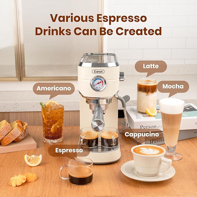 Gevi Espresso Machine 20 Bar with Grinder, Professional Espresso Maker with 35 Precise Grind