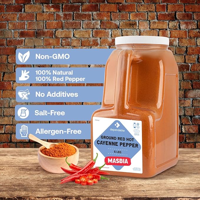 Dependable Food Ground Red Pepper | 6 Lb. Jar | 40,000 SHU Heat | Bulk, Kosher Cayenne Pepper