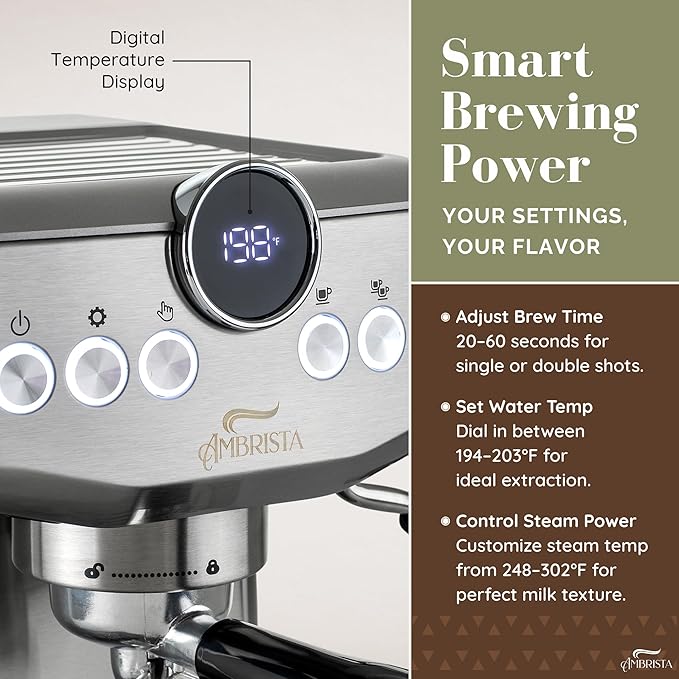 Espresso Machine 20 Bar with Steam Milk Frother | Stainless Steel Espresso Maker with Customizable