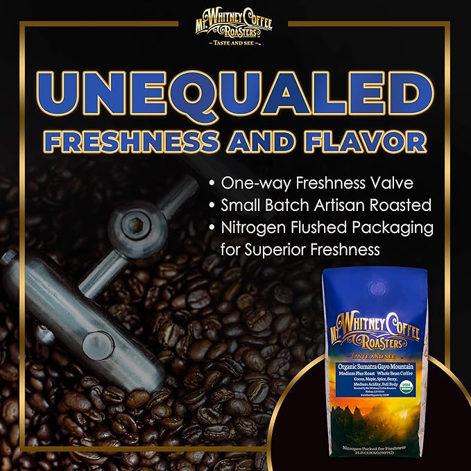 Mt. Whitney Organic Gayo Mountain Sumatra, Medium Dark Roast, Low Acid Coffee (Whole Bean, 2 Lb)