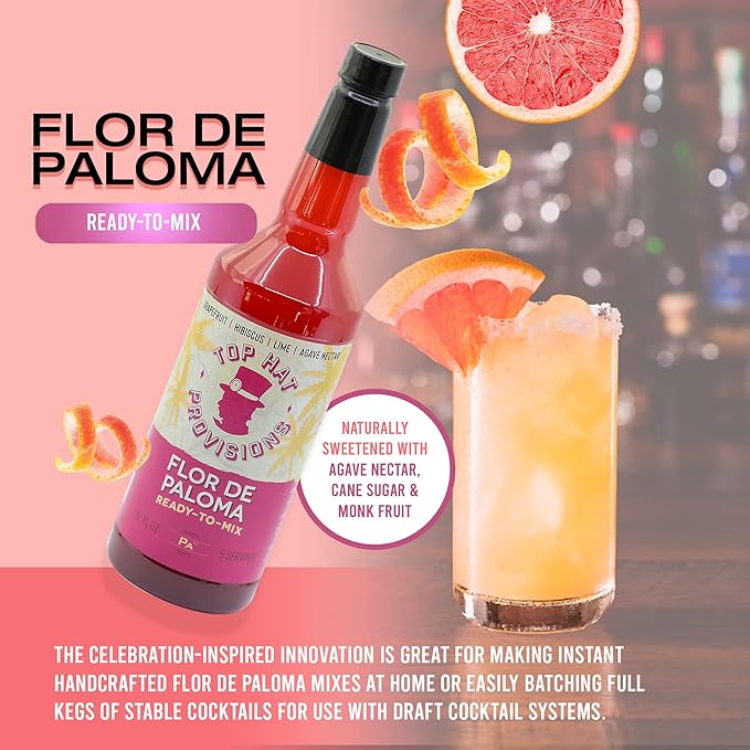 Top Hat Hibiscus Paloma Mix - Craft Grapefruit Hibiscus Cocktail Mixer - Handcrafted with Organic