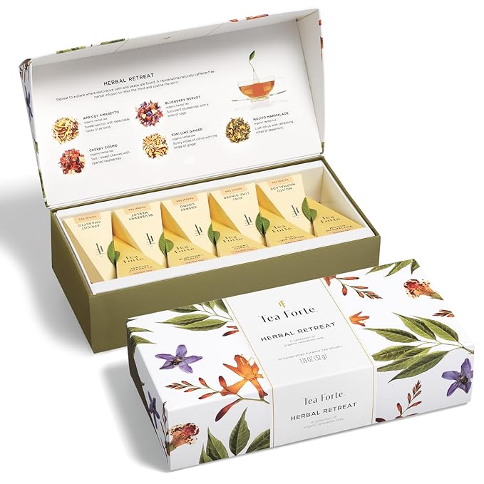Tea Forte Herbal Retreat Organic Caffeine Free Premium Herbal Tea Petite Presentation Box Tea Gift
