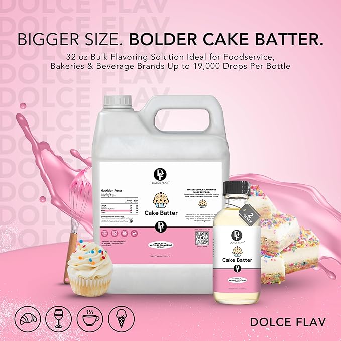 Dolce Flav Cake Batter Flavoring ??32 oz. ??Premium Water-Based Extract for Ice Cream, Desserts
