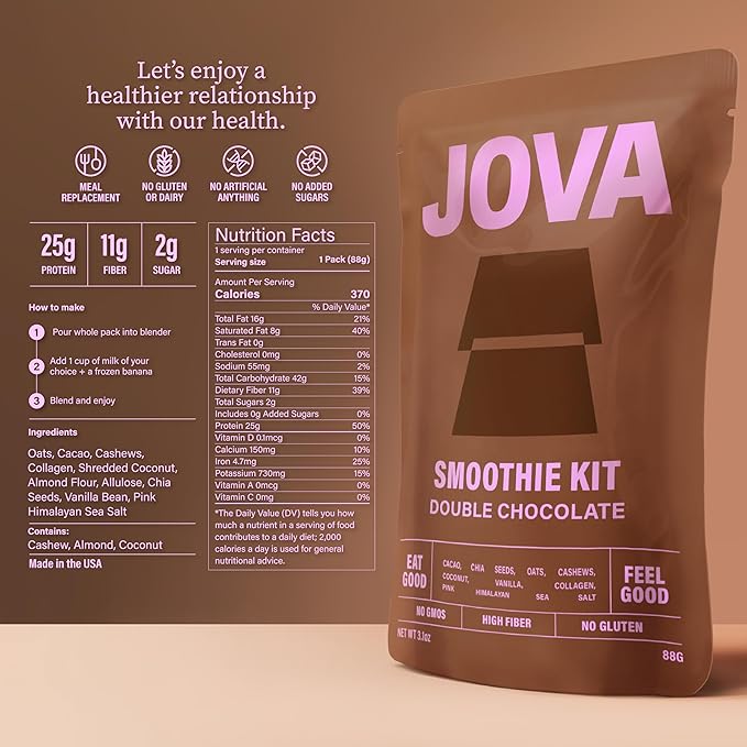 JOVA High Protein Smoothie Mix ??Pistachio, Chocolate, Peanut Butter | 22g Protein, 10g Fiber