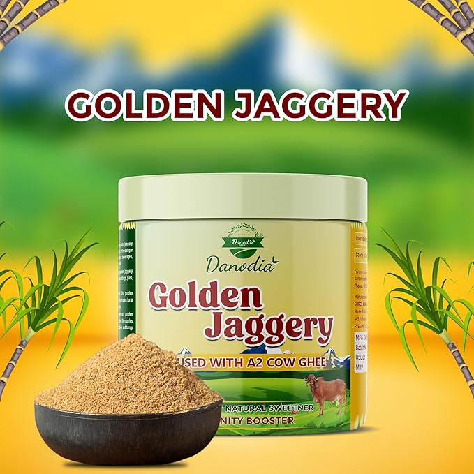 Danodia Foods Golden Jaggery Infused with A2 Cow Ghee ??400g | Made with Sugarcane Juice & Pure A2
