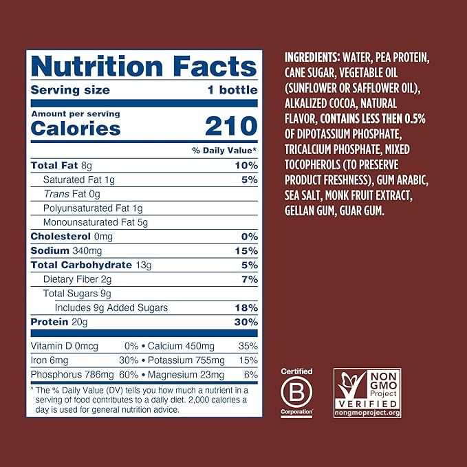 Ripple Vegan Protein Shake | Chocolate | 20g Nutritious Plant Based Pea Protein | Shelf Stable | No