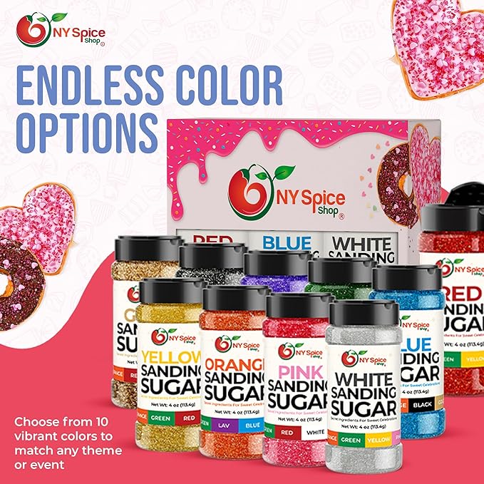 NY Spice Shop Red Sanding Sugar - 4 Ounce Sweet Colorful Edible Sprinkles For Candy Dish - Sugar