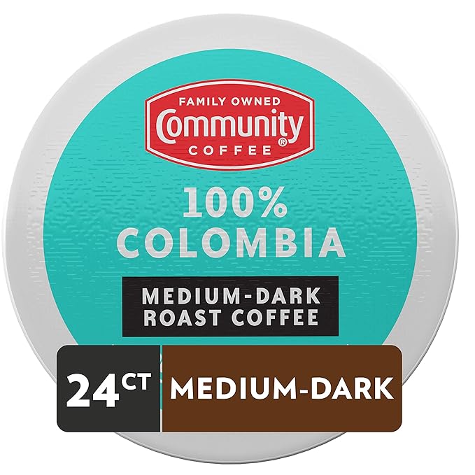 Community Coffee 100% Colombia 24 Count Coffee Pods, Medium Dark Roast, Compatible with Keurig 2.0