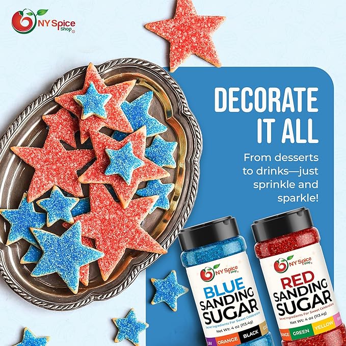 NY Spice Shop Red-White-Blue Sanding Sugar - Sweet Colorful Edible Sprinkles for Candy Dishes, Cake