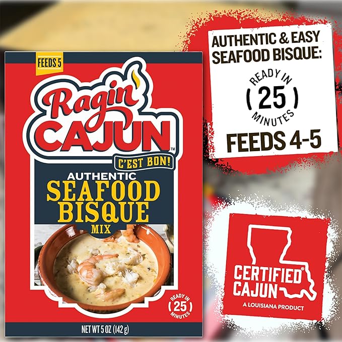 Ragin' Cajun Rich Seafood Bisque Mix - 5 oz Box, No MSG, Authentic Louisiana Creole Shrimp Soup