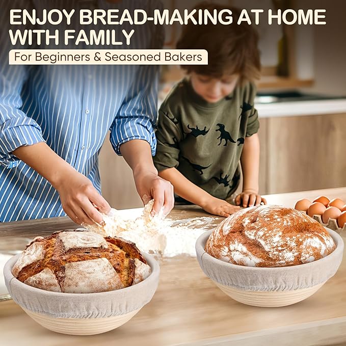 TeamFar Bread Proofing Basket Set of 2, Sourdough Bread Baking Supplies, 9 Inch Round Proofing