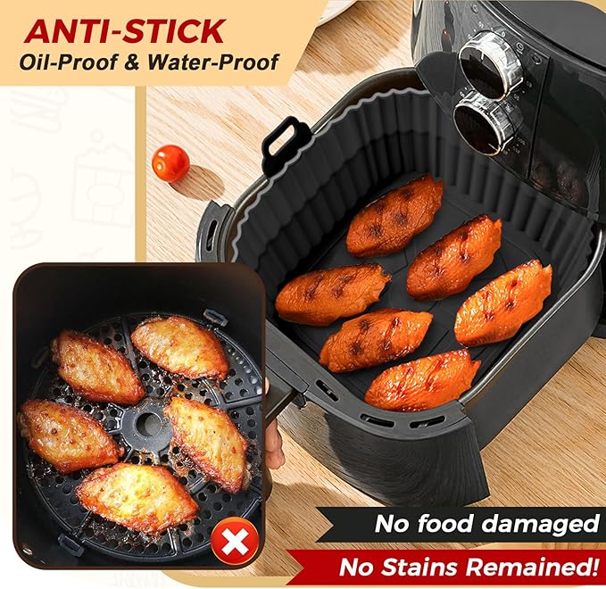 Buauty 3 Pack Air Fryer Silicone Liners 8inch Air Fryer Silicone Pot Reusable Food Grade Silicone
