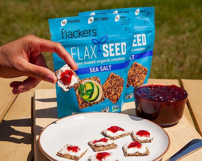 Flackers Organic Sea Salt Flaxseed Crackers, 5 Ounce 1-Pack, Gluten Free, Non GMO, Vegan, Keto