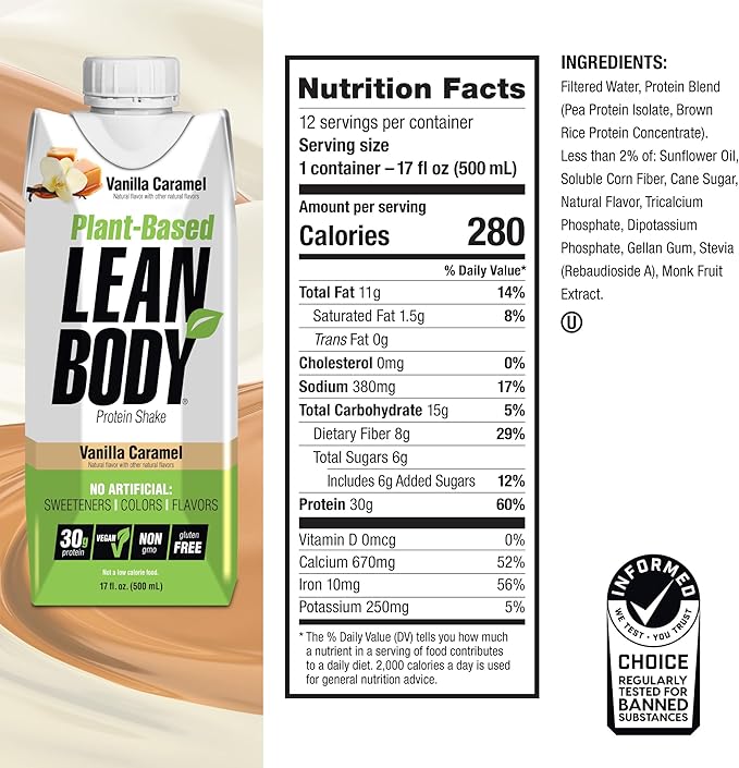 Lean Body Ready-to-Drink, Plant-Based Vegan Taster Pack, 30g Protein, No Artificial Flavors