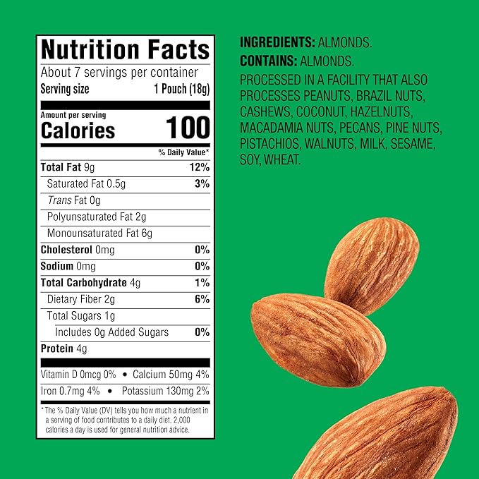 Emerald Nuts Whole Almonds 7ct (1-Pack), 100-Calorie Individual Packs, Kosher Certified, Non-GMO