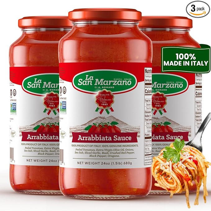 La San Marzano Arrabiata Sauce, 24 oz, Pasta Sauce Made in Italy, All Purpose Tomato Premium