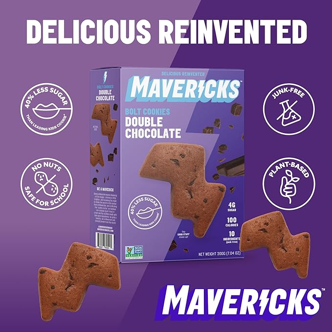Mavericks Double Chocolate Bolt Cookies - Plant-Based Chocolate Chip Cookies, Healthy, Plant Based
