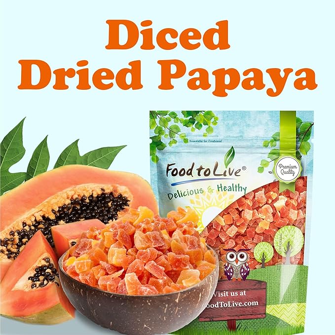 Food to Live Dried Diced Papaya, 1 Pound Kosher, Vegan, Sweetened, Unsulfured, Bulk