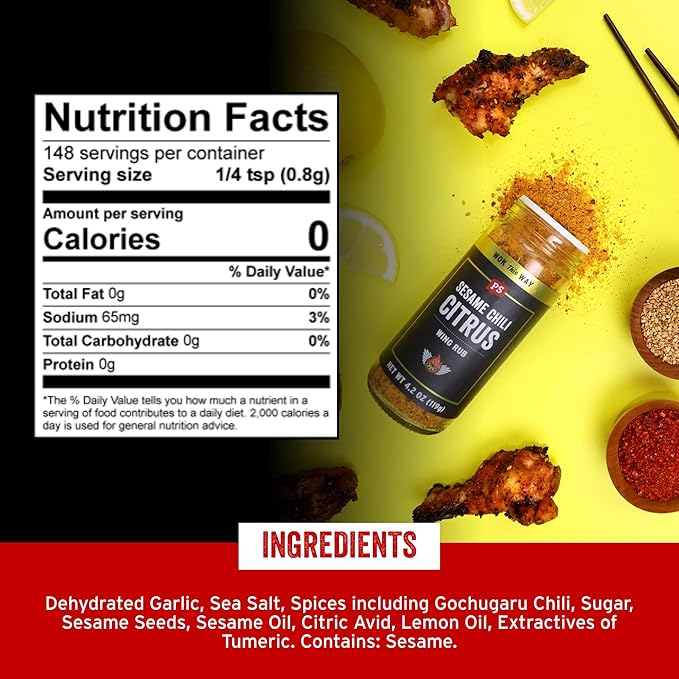 PS Seasoning Sesame Chili Citrus Wing Rub - Zesty Korean Seasoning Dust with Sesame, Gochugaru