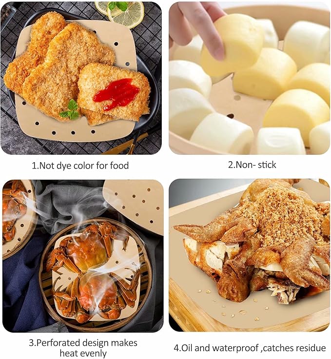 Air Fryer Parchment Paper Liners: 200PCS 8.5 inch Square Perforated parchment paper for Air Fryer