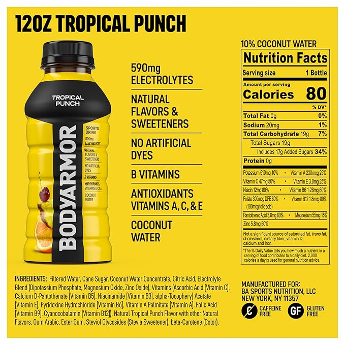 BODYARMOR Sports Drink Sports Beverage, Tropical Punch, Coconut Water Hydration, Natural Flavors