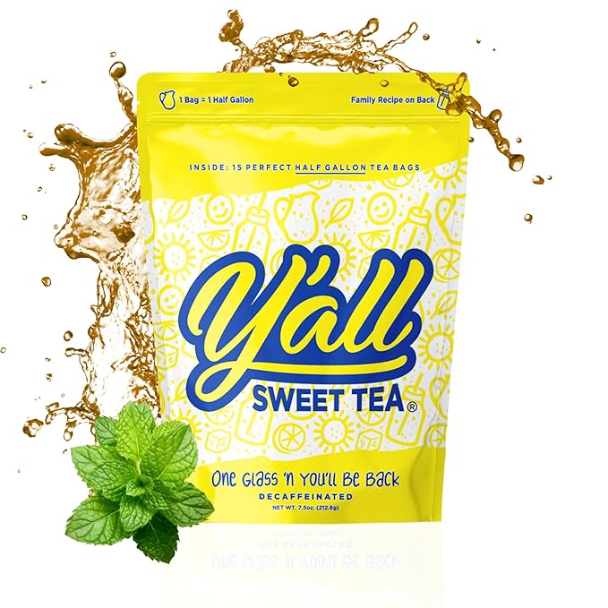 Y'all Sweet Tea - Decaf Iced Tea Bags Half Gallon Size in 7.5 Gallons Per Pack Quick Brew Authentic