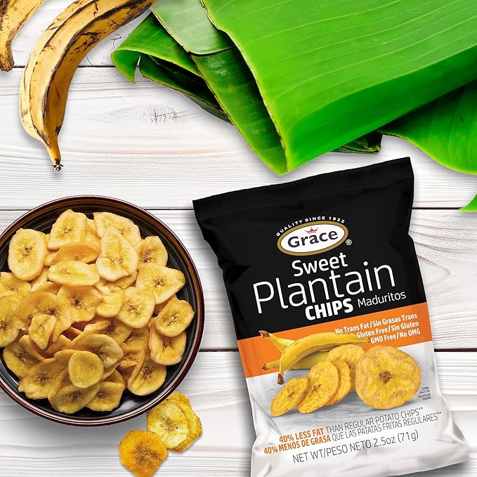 Grace Sweet Plantain Chips 2.5oz - 6 Pack Individual Bags - Jamaican Snacks - Caribbean Gluten Free