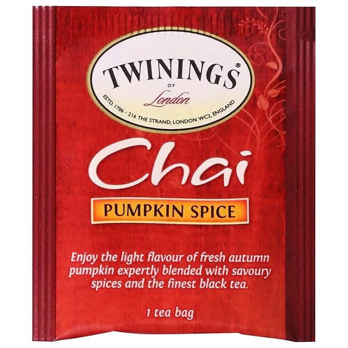 Twinings Pumpkin Spice Chai Black Tea Individually Wrapped Bags | 20 Count (Pack of 6), Warm, Spicy