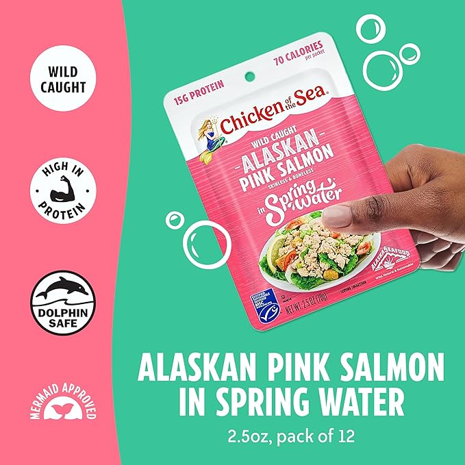 Chicken of the Sea Alaskan Pink Salmon in Spring Water, 2.5 Ounce Packets (Box of 12), Wild Caught