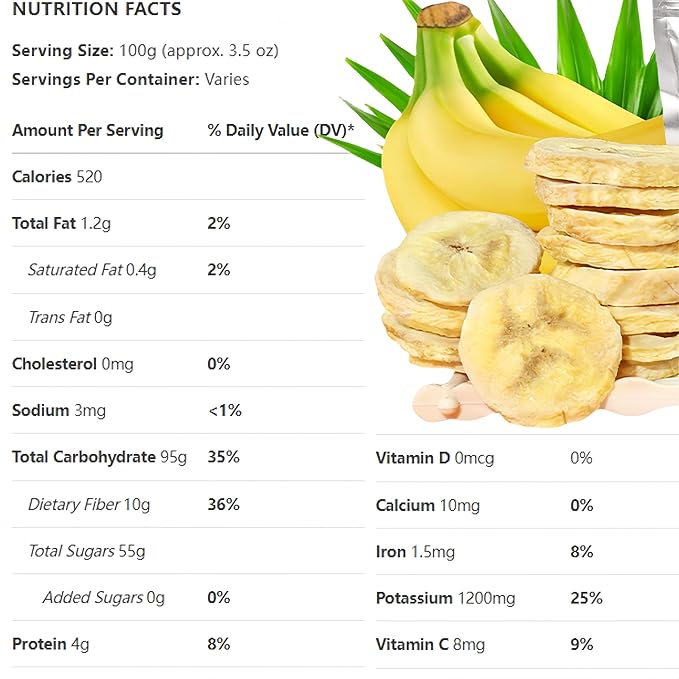 Premium Freeze-Dried Banana Slices 6oz (170g) - 100%, No Sugar Added | Crunchy Fruit Snacks for