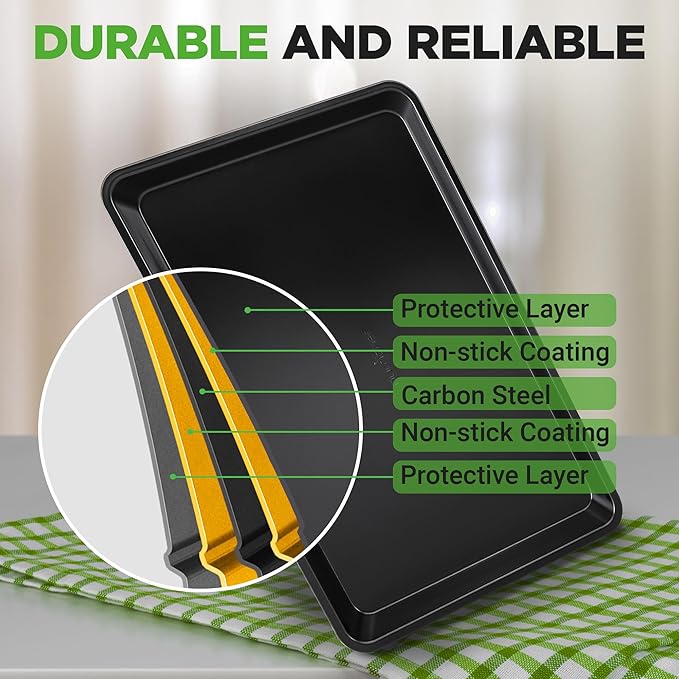 NutriChef 2-Piece Black Non-Stick Cookie Sheet Baking Tray Set - Versatile & Durable Carbon Steel
