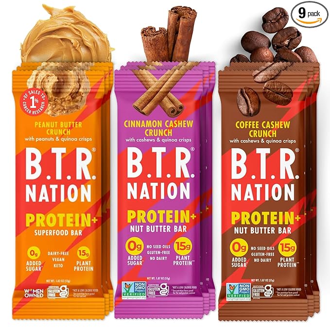 B.T.R. Nation Vegan Keto Plant Based Protein & Fiber Bars - High Protein (Sampler Pack) | (9 Pack)