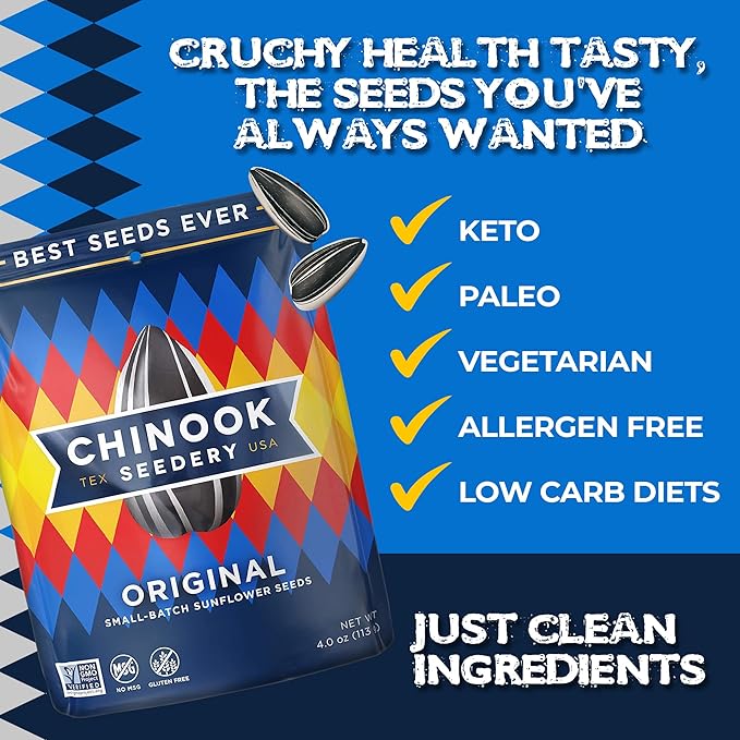 Chinook Seedery Roasted Sunflower Seeds - Jumbo Seeds Keto Snacks - Best For Snack Packs - Gluten