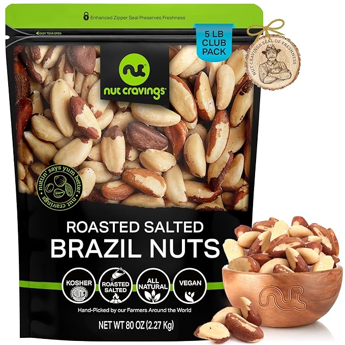 NUT CRAVINGS - Brazil Nuts Roasted & Salted - No Shell, Whole (80oz - 5 LB) Bulk Nuts Packed Fresh